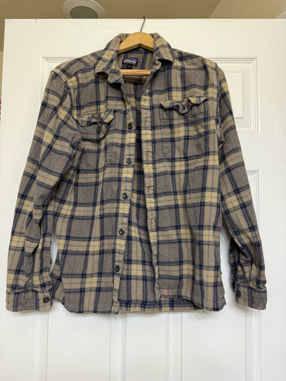 Patagonia Brown and Navy Plaid Flannel Shirt